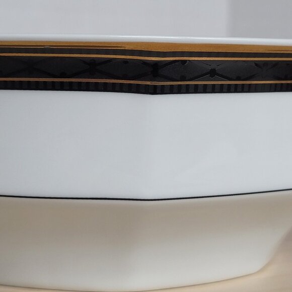 Christopher Stuart Black Dress Gold Black Rim Round White Serving Bowl 8 in - Picture 7 of 10